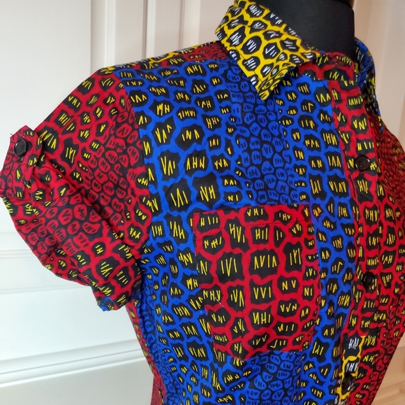 GORGEOUS AFRICAN PRINT COTTON MAXI SHIRTDRESS - Picture 3 of 9